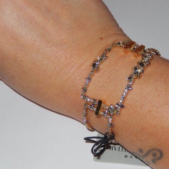 Alexis Bittar Gold Plated Crystal Spur Spike Brutalist Modern Cuff Bracelet New - Picture 3 of 7